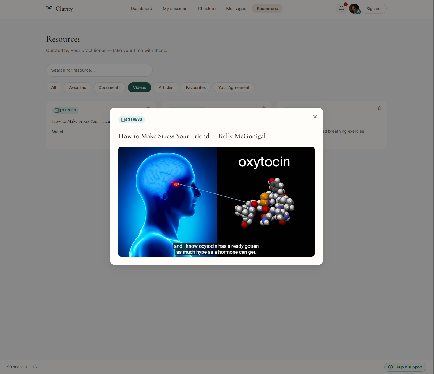 Clarity client resources with a video opened